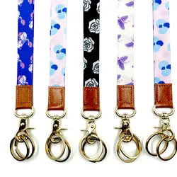Hot selling heat transfer twill polyester neck lanyard sewing leather nylon key chain strap