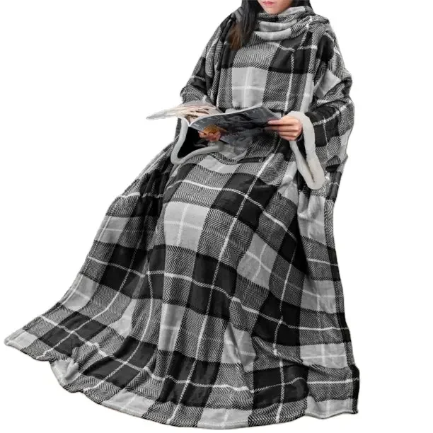 Super Soft Cozy Microplush Wearable Fleece Blanket with Sleeves TV Blanket Throw Wrap Cover for Lounge Couch Reading Watching TV