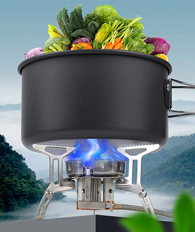 Черная нержавеющая сталь ветростойкая портативная горелка газовая походная плита для приготовления пищи на открытом воздухе в помещении многофункциональная