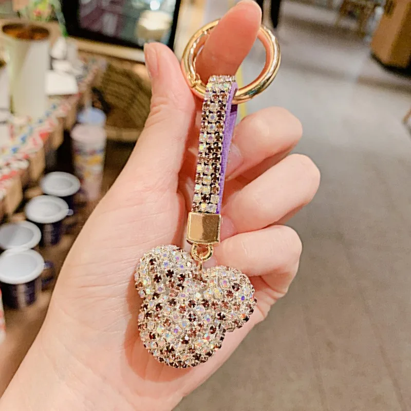 Hot Sell High Quality Crystal Rhinestone MK Mouse Keychain Leather Key Chain Metal Key Chain