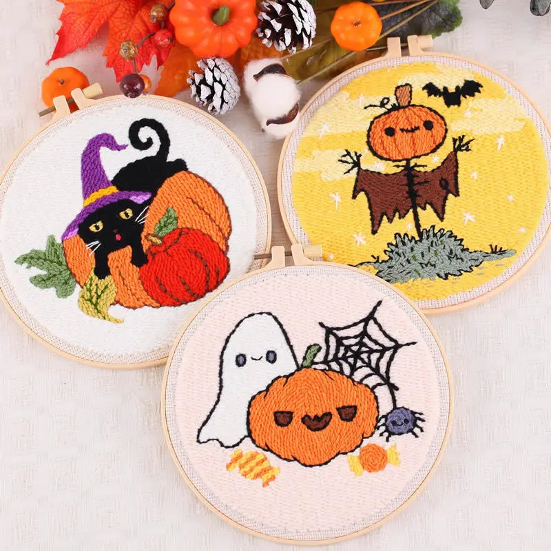Christmas Punch Needle Kit Starter with Threader Fabric Embroidery Hoop Yarn Rug Punch Needle Adults Kids Embroidery Craft