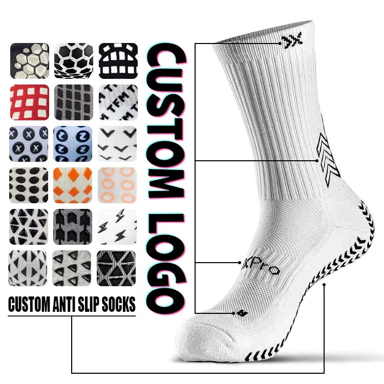 Wholesale Anti Slip Crew Socks Football Basketball Custom LOGO Grip Strip Tube Soccer Socks