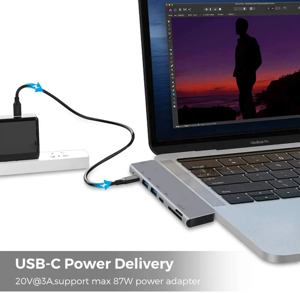 7 in 1 Dual Type C Hub Adapter USB-C hub with Thunderbolt 3 HD USB 3.0 Card Reader data Dock For MacBook Pro Mac