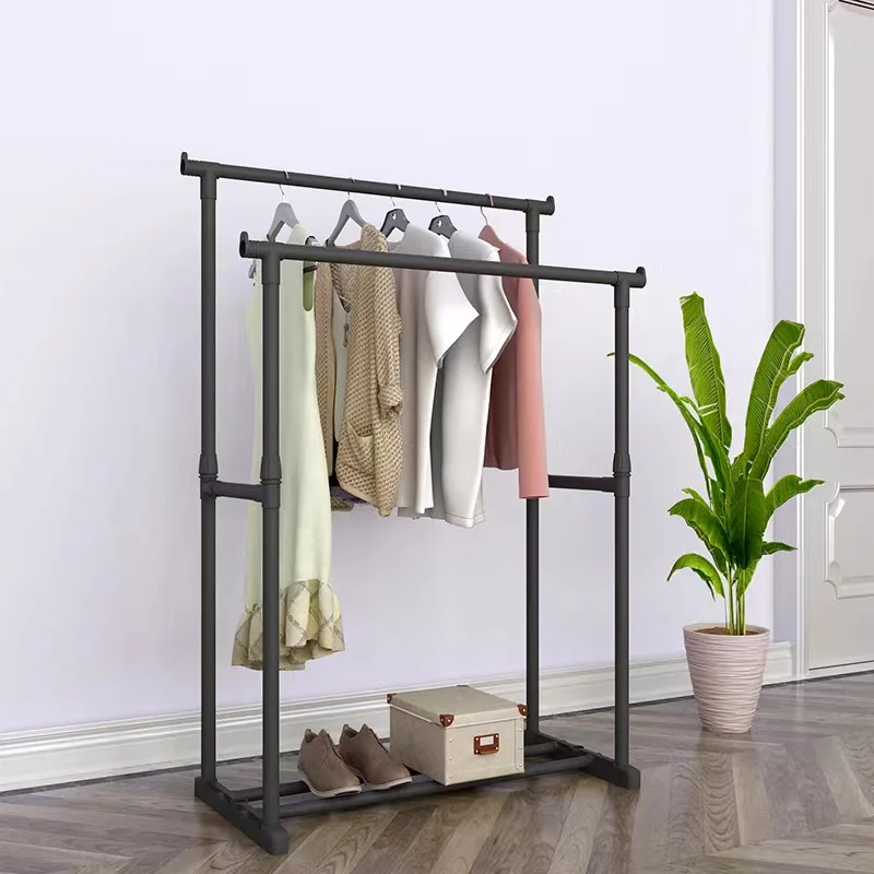 Multifunction Metal Garment Rack with Double Tiers for Home Use Space-Saving Hanging Clothes & Shoes Stand Bedroom Living Room