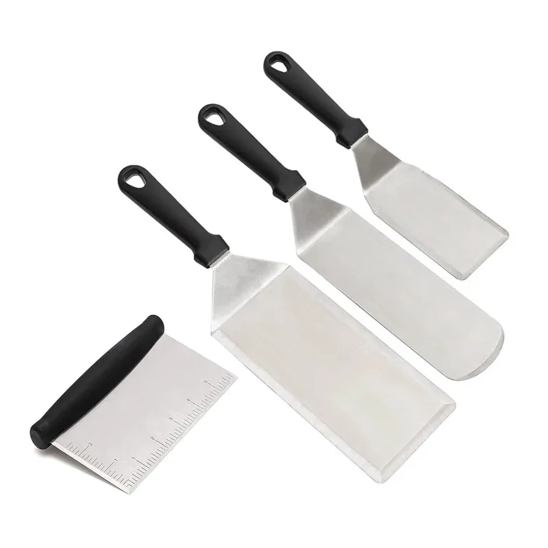 Metal Spatula Set Stainless Steel Griddle Accessories Bbq Grill Spatula Scraper For Flat Top Teppanyaki Grill Bbq