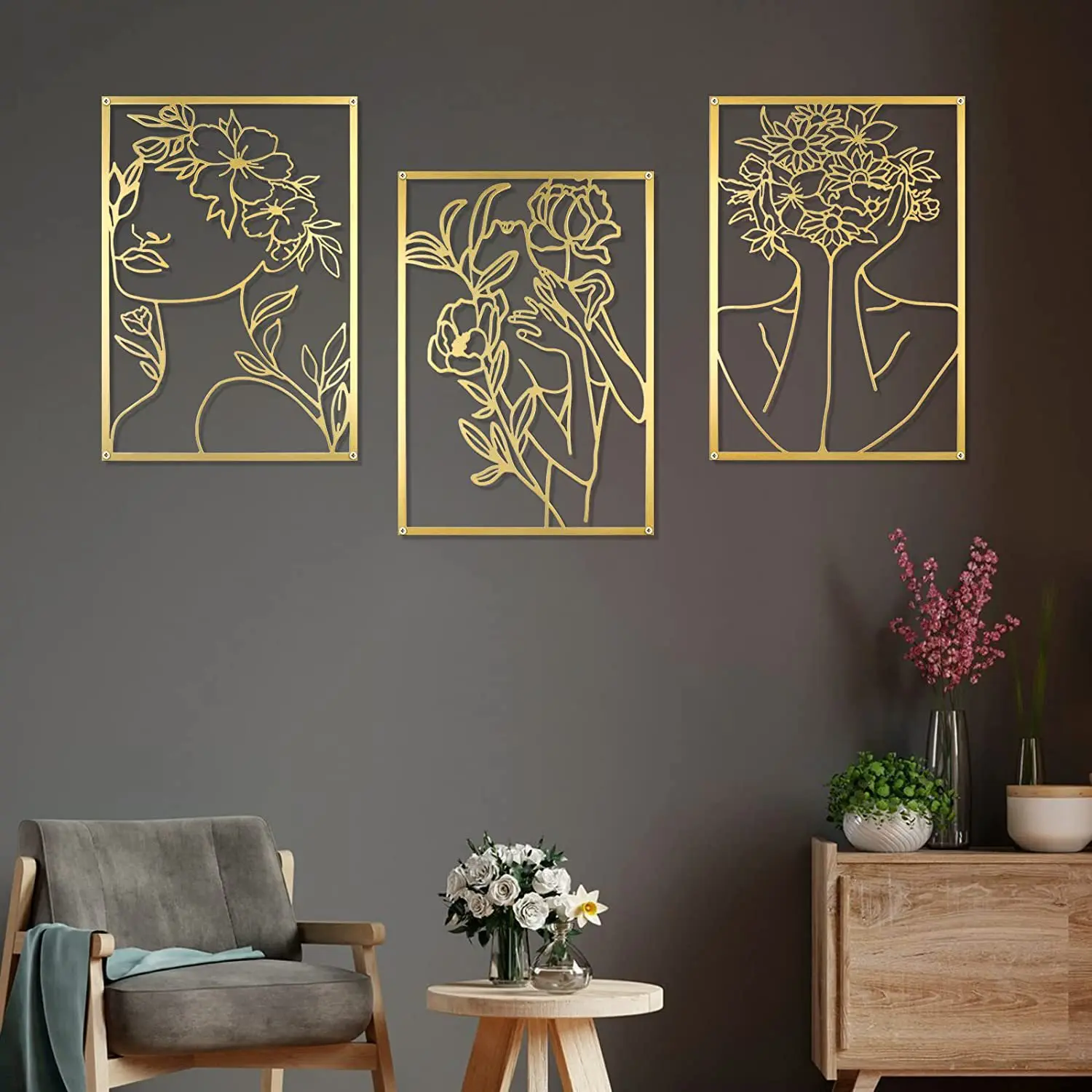 YJL wholesale custom Luxury Home Decor Golden Woman Metal Wall Art Decor Room Office Wall Decoration