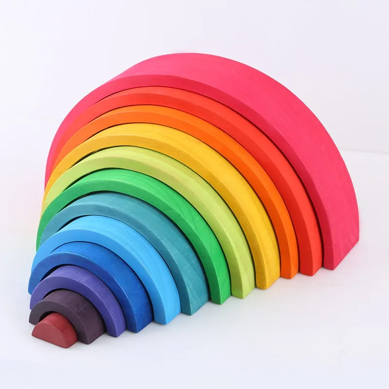 Arch Bridge Rainbow Building Blocks Kids Wood Stacker Baby Toy Color Cognitive Children Montessori Educational Wooden Child Toys