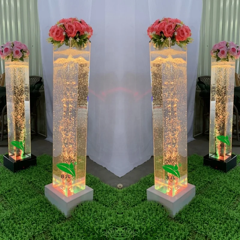 christian wedding party supplies decoration romantic led color changing acrylic flower tube water bubble lamp