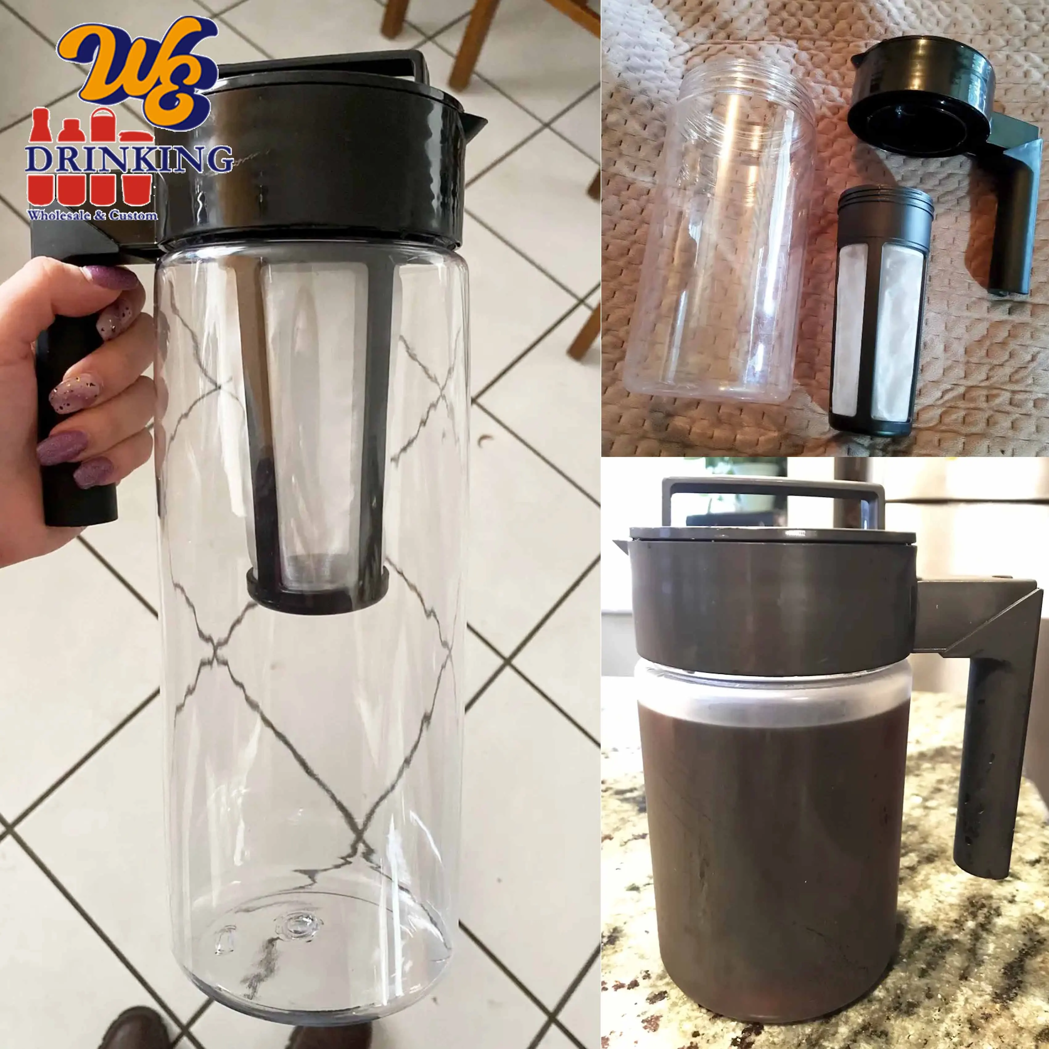 Customized Plastic Tritan Cold Brew Coffee Maker with Lid and Handle