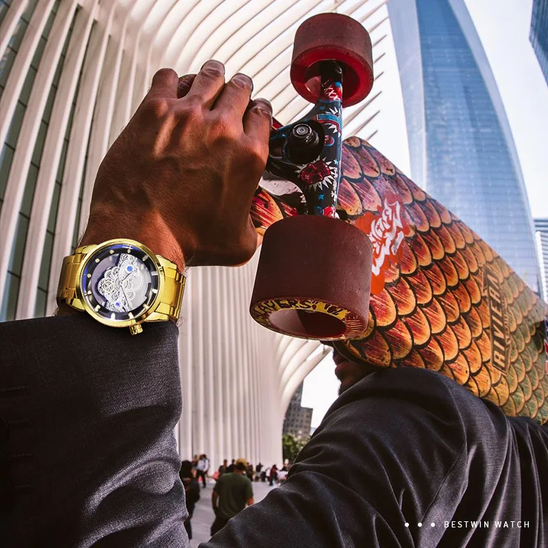 NEW BESTWIN Top Brand Luxury Fashion Sport Watch Men Gold Wrist Watches Man Clock Casual Chronograph Wristwatch