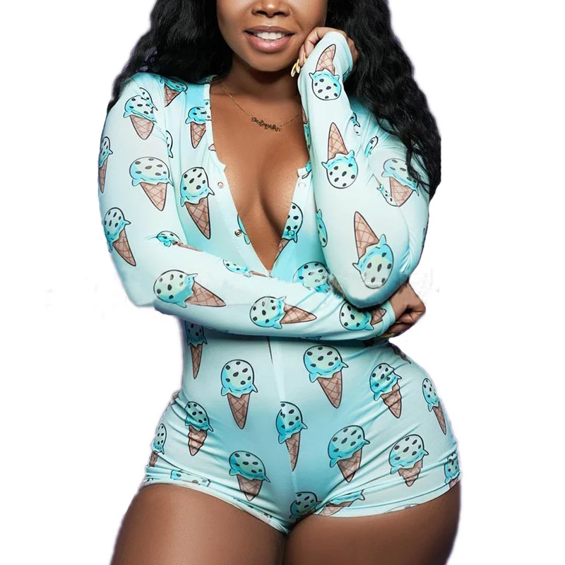 
Custom Backwoods Sleepwear Printing Adult Ladies Onesie Pajamas Sexy Jumpsuit Romper For Women 