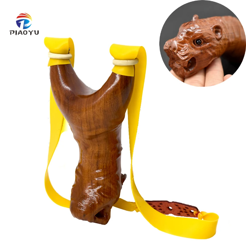 Piaoyu wooden slingshot with powerful flat rubber for outer hunting catapult shooting