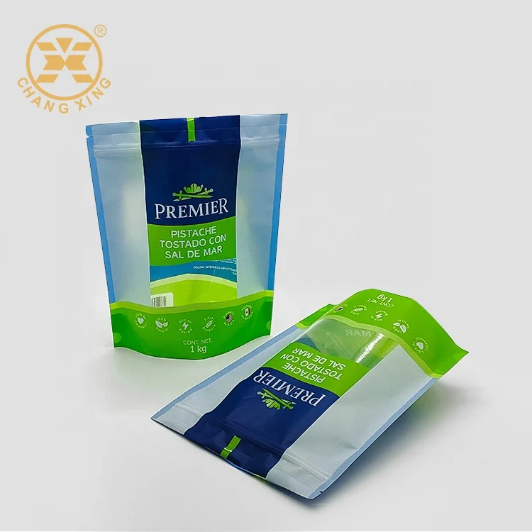 Custom Logo Printed Stand Up Plastic Pouch Food Packaging Zip Lock Ziplock Standing Doypack Bag With Windows For Nu