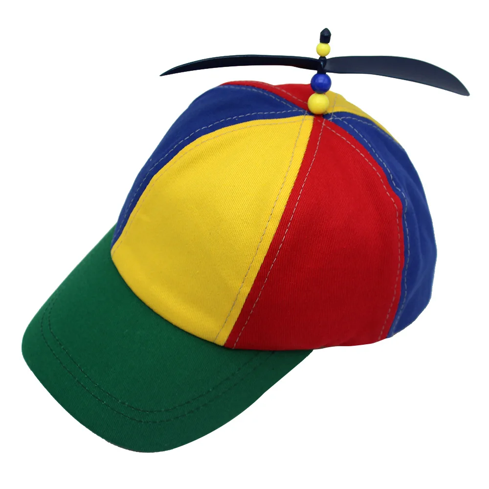 Bamboo dragonfly rainbow colored baseball cap Cartoon cute propeller hat Students summer sunhat Casual and light peaked cap