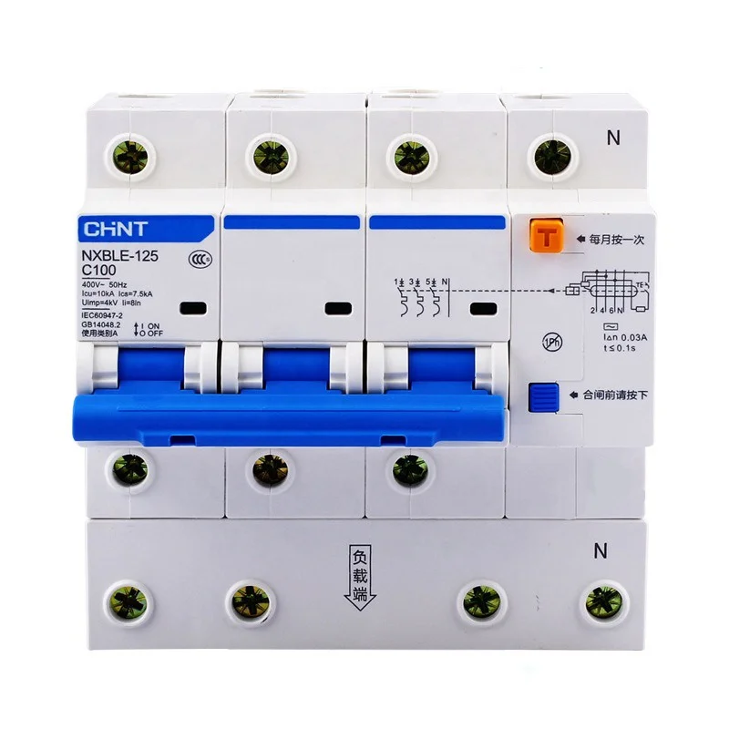 Chint RCBO DZ158LE-125 3P+N 100A 30mA 80A High-power Household Earth Leakage Switch 125A Circuit Breaker