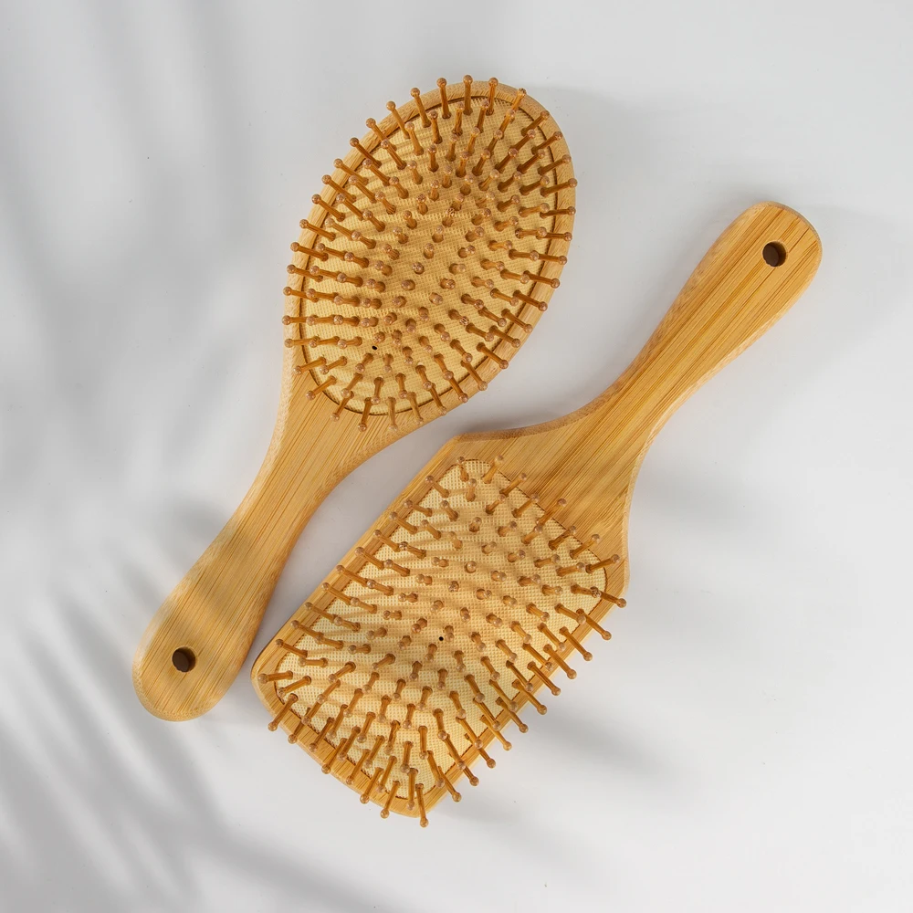 Sustainable Hair Smoothing Scalp Massage Brush Detangler Hair Brush Anti-frizz Eco Bamboo Handle Detangling Paddle Brush