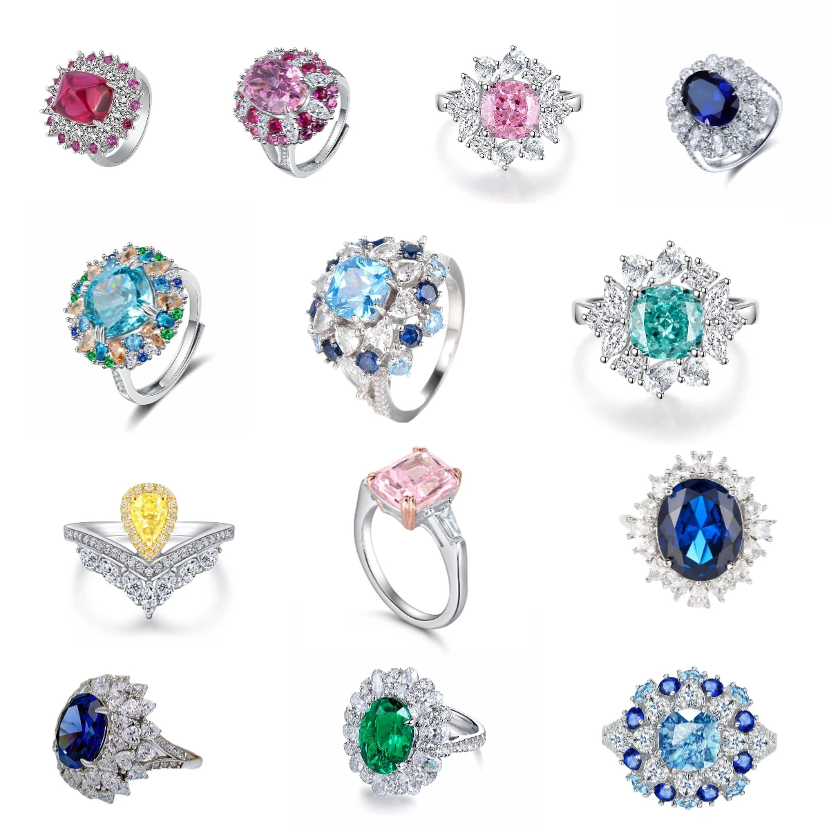 Fashion luxury ruby ring flower finger 925 sterling silver ring for women cz moissanite ring