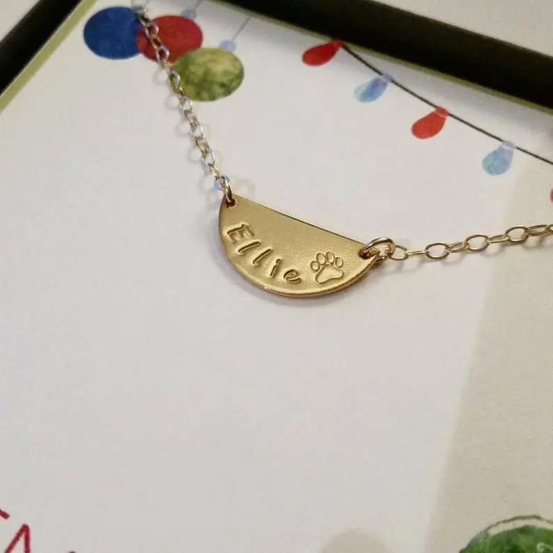 Pet Remembrance Necklace Jewelry Personalized Engraveable Blank Vertical Bar Heart Pendant Cat Dog Paw Print necklace