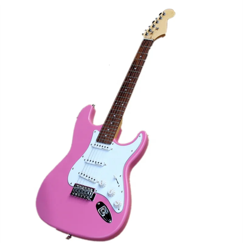 Huiyuan розовая ST электрическая гитара с грифом из палисандра, хромированная фурнитура, дешевая электрическая гитара, музыкальный инструмент