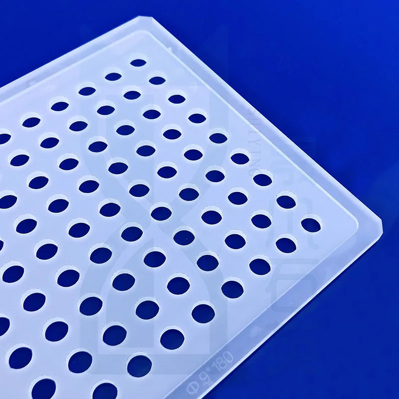 High quality transparent quartz glass substrates with laser drill holes