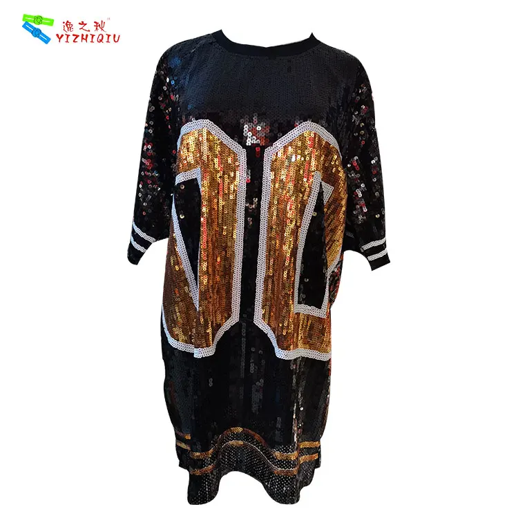 
YIZHIQIU 2XL gold and black sequin jersey dress with number 00 