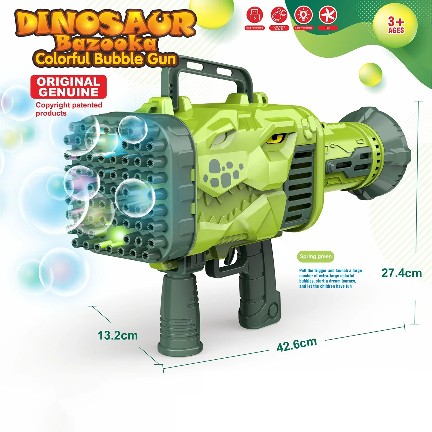 Electric 32-Hole Dinosaur Bazooka Bubble Gun Shoot Colorful Bubbles With Light Summer Indoor Outdoor Bubble Toys For Kids