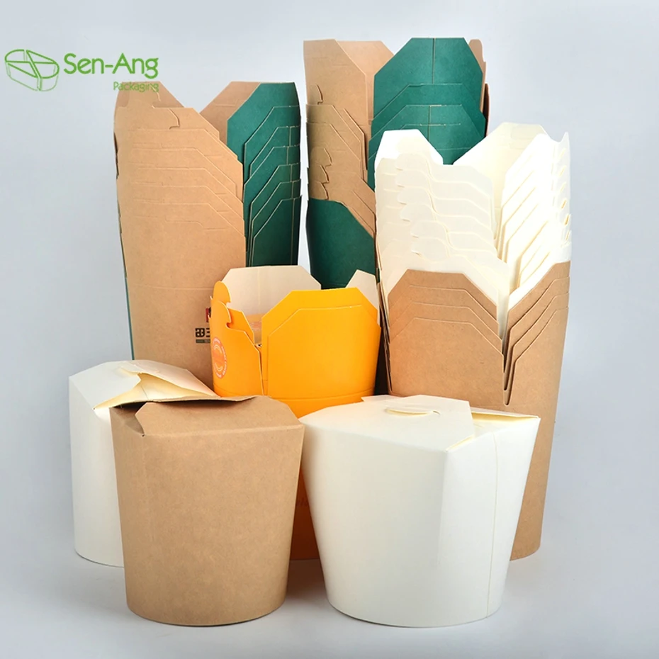 Senang02 Rice Fried Pasta Pe Coating Cup Paper Custom Disposable Takeaway Instant Kraft Noodle Box
