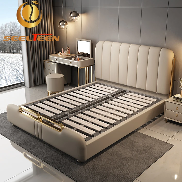 Luxury Bed Room Furniture Genuine Leather Double King Size Bed new home or hotel modern bed