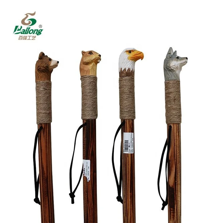122cm hand carved head outdoor animal wooden walking sticks