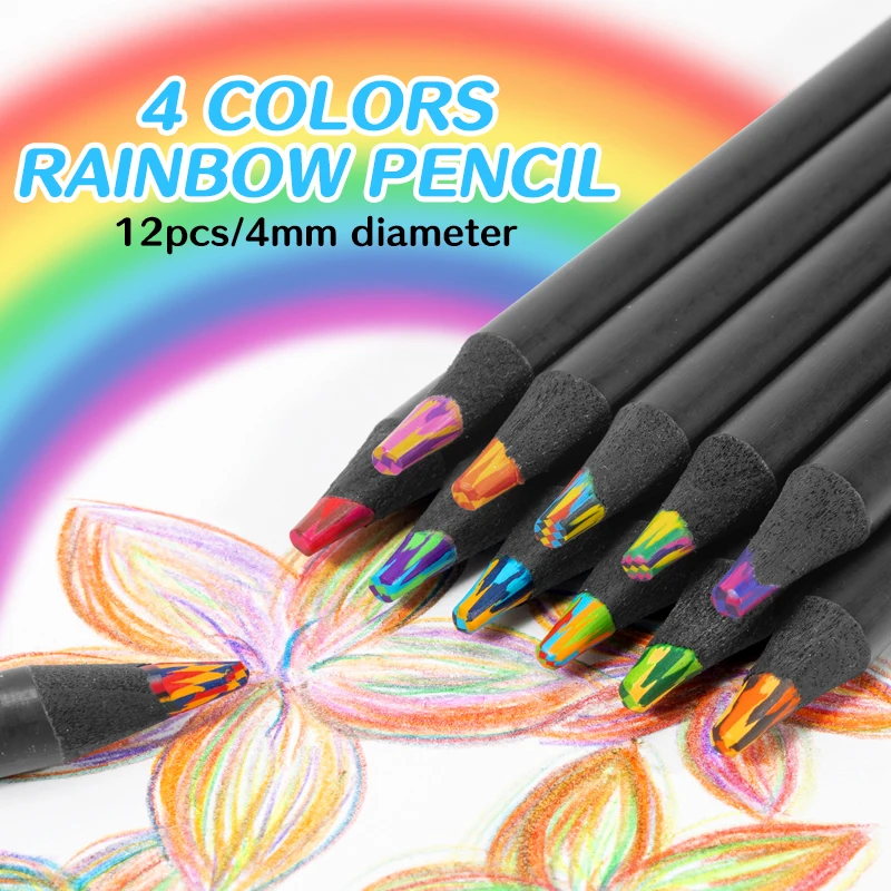 Art Supplier Pencil Lead Wooden Black 12 Color In 1 Rainbow Colored Pencils Multicolored Pencil Set for Coloring Book