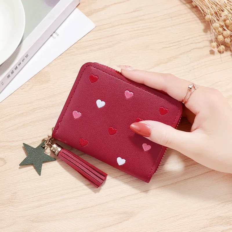 New Cheap Fashion  Small Ladies Mini Tassel Cute Girl Short Zipper Lovely Coin Purse Card Holder Durable PU Wallet