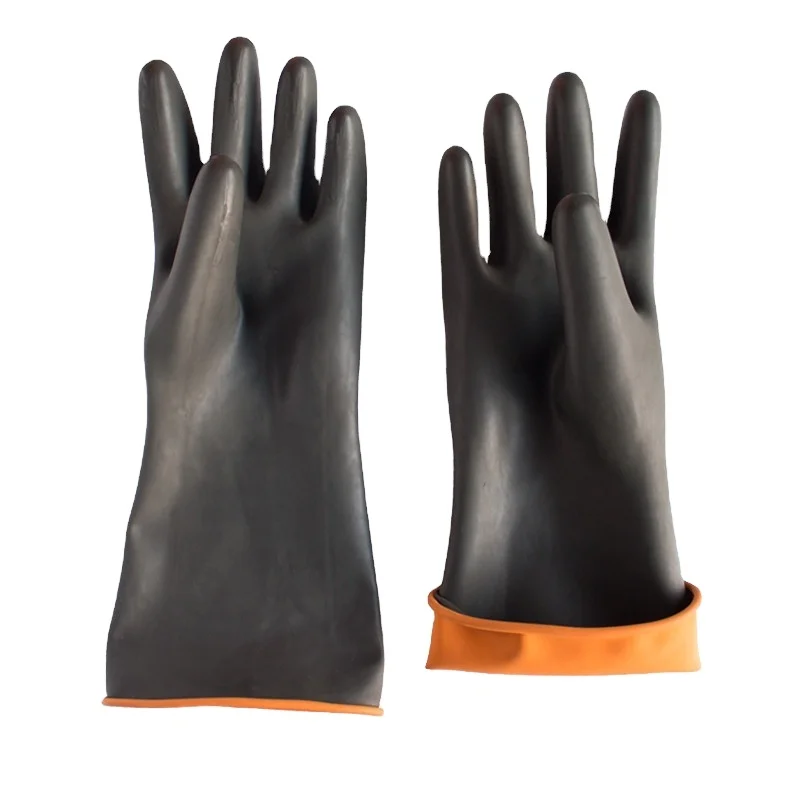 Black industrial 45cm gloves labor protection acid and alkali resistant latex rubber gloves