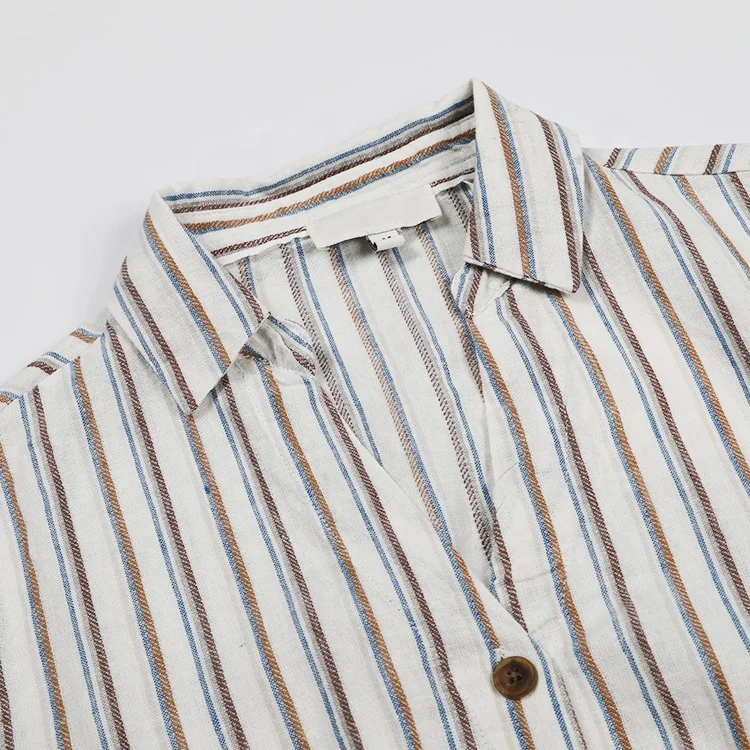 Made in China custom stylish yarn dyed stripe long corset waist clothes shirt dresses women casual with belt