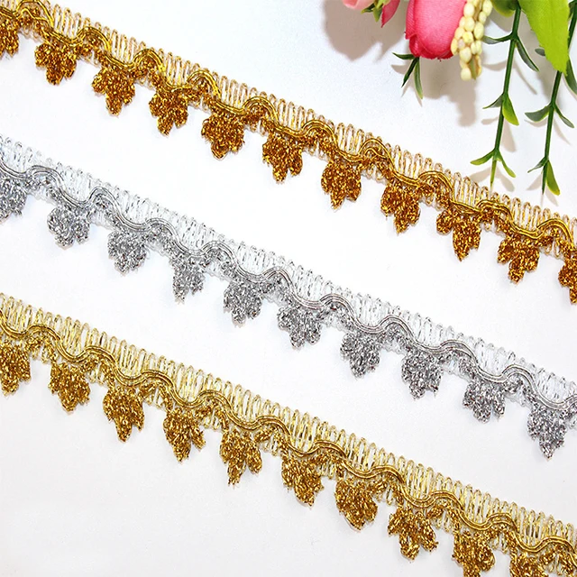 wholesale Gold And Silver Metallic Border Lace Trim silver