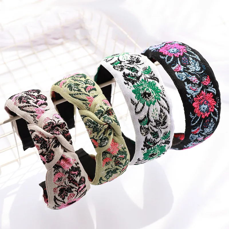 LRTOU Wholesale Korean Fashion Women Hairband Hair Accessories Hair Band Embroidery Flower Knotted Headband For Girls