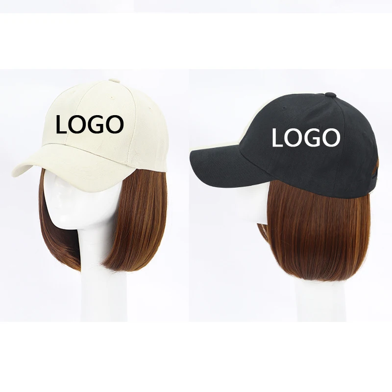 
Hot Sale Customized Women Wig Hat Beautiful Short Straight Synthetic Mixed Human Hair Baseball Cap  (62265269452)