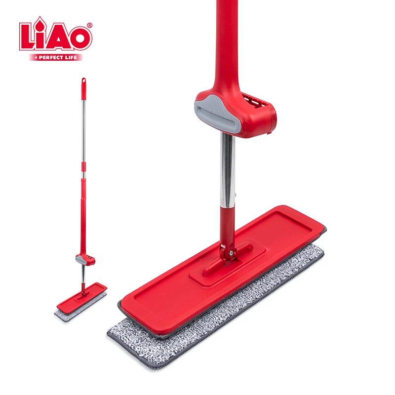LiAo hot sale floor cleaning tool hand free self wring easy squeeze flat mop with total 2 microfiber pads