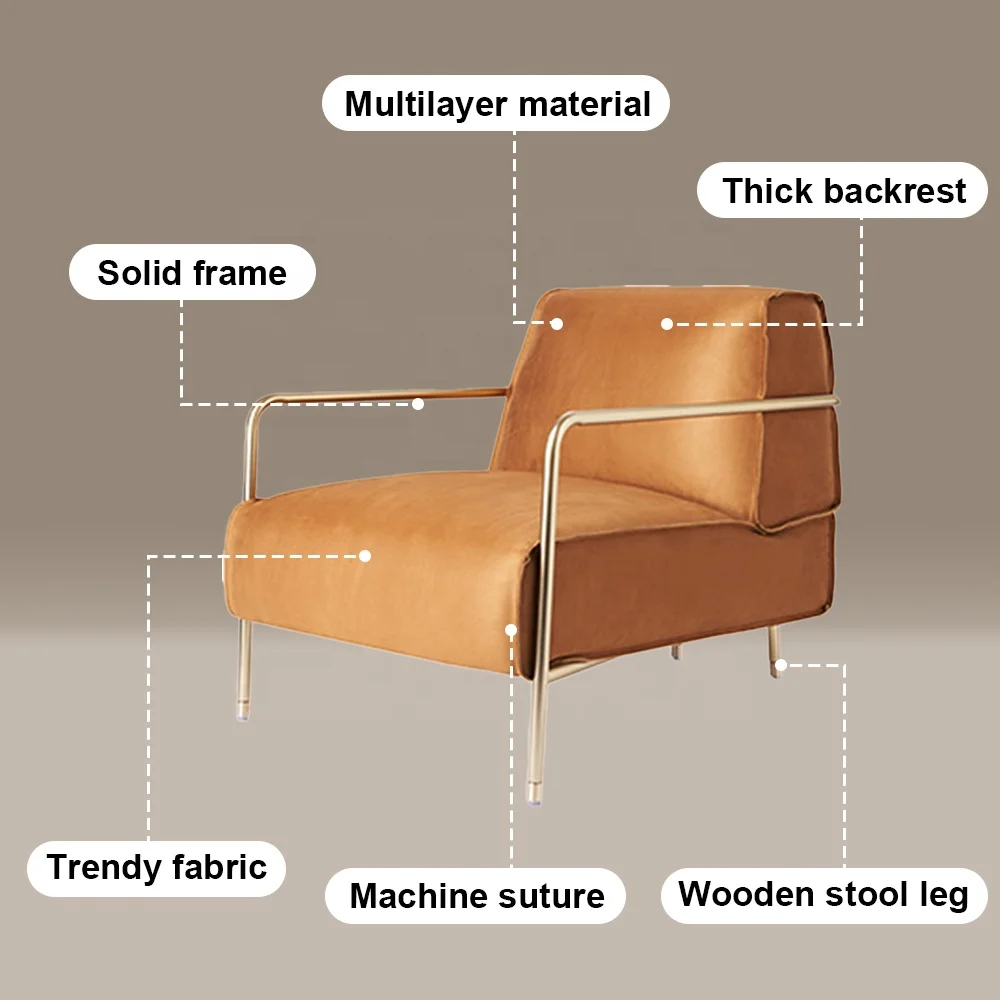 Luxury Armchairs Orange Color Velvet Sofa Chairs  Living Room Chairs Set For Hotel Villa