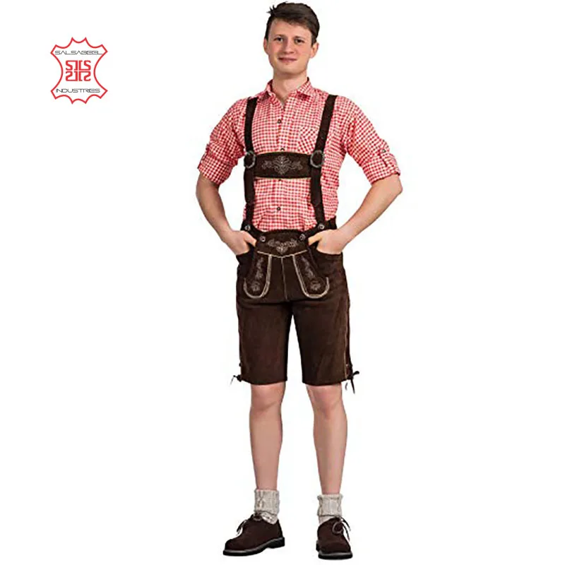 Top quality antique genuine cow split suede leather best selling bavarian lederhosen shorts