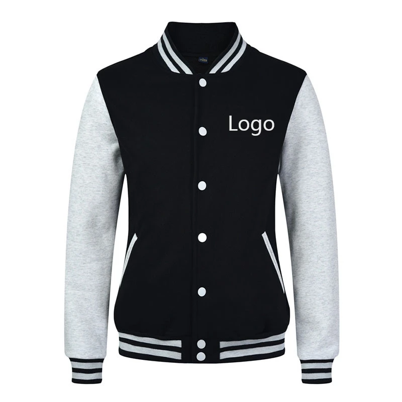 Custom Wholesale Printed Logo Blank Plain Polyester Black Boys Bomber Baseball Varsity Jackets For Men