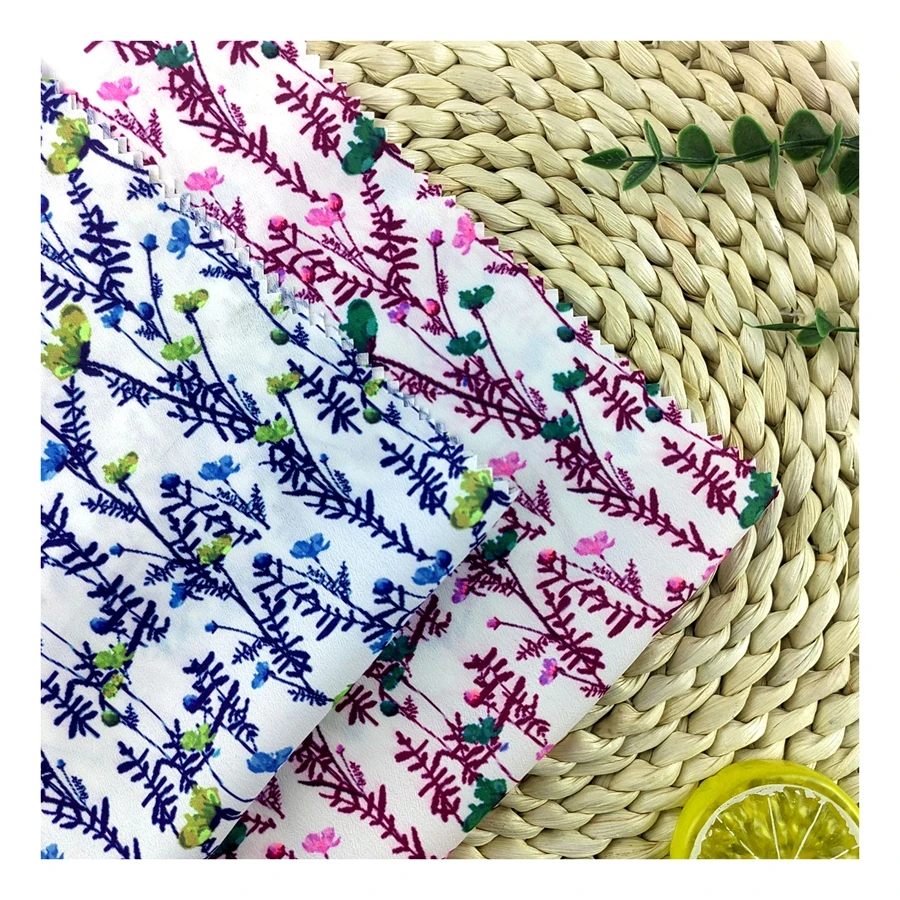 New Fashion polyester soft fluorescent flower printing custom crepe chiffon fabric for fashion dress