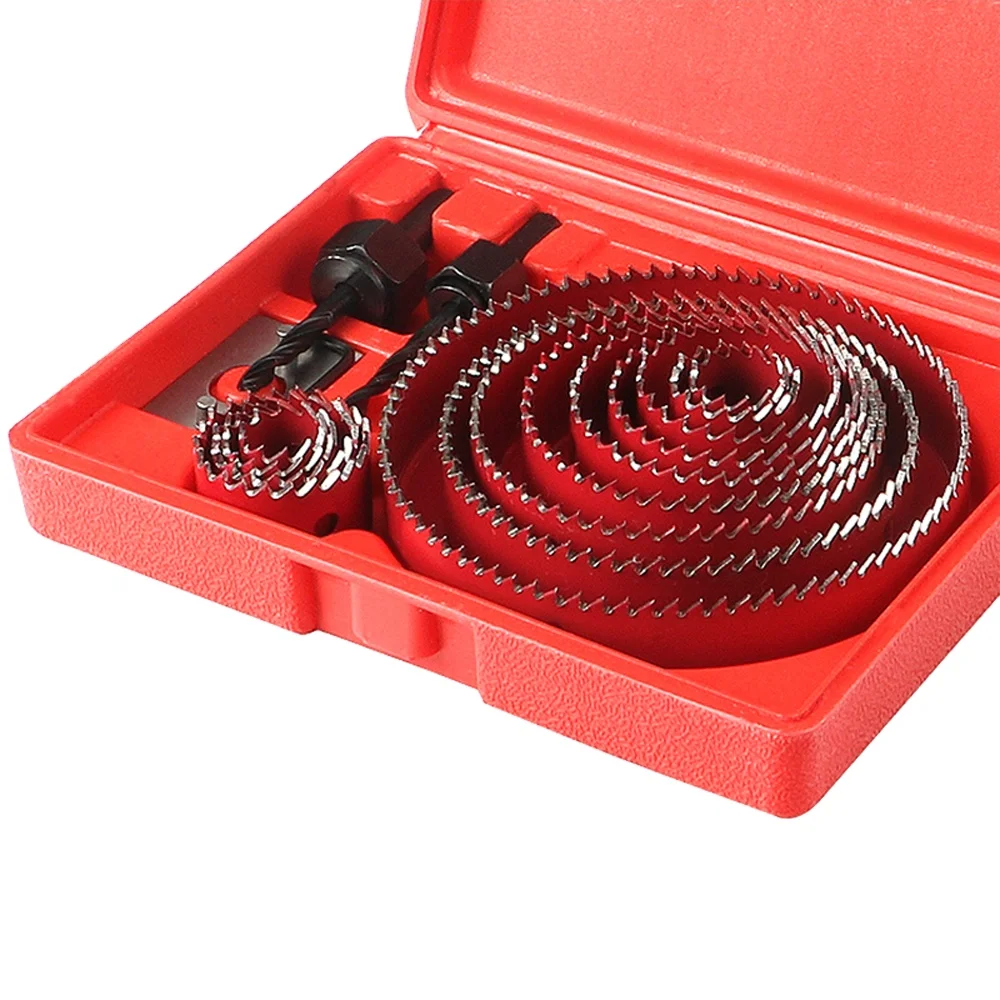 Red 13pcs Multifunctional Woodworking Hole Saw Set Gypsum Board PVC Board Carpentry cutting Drilling Tool