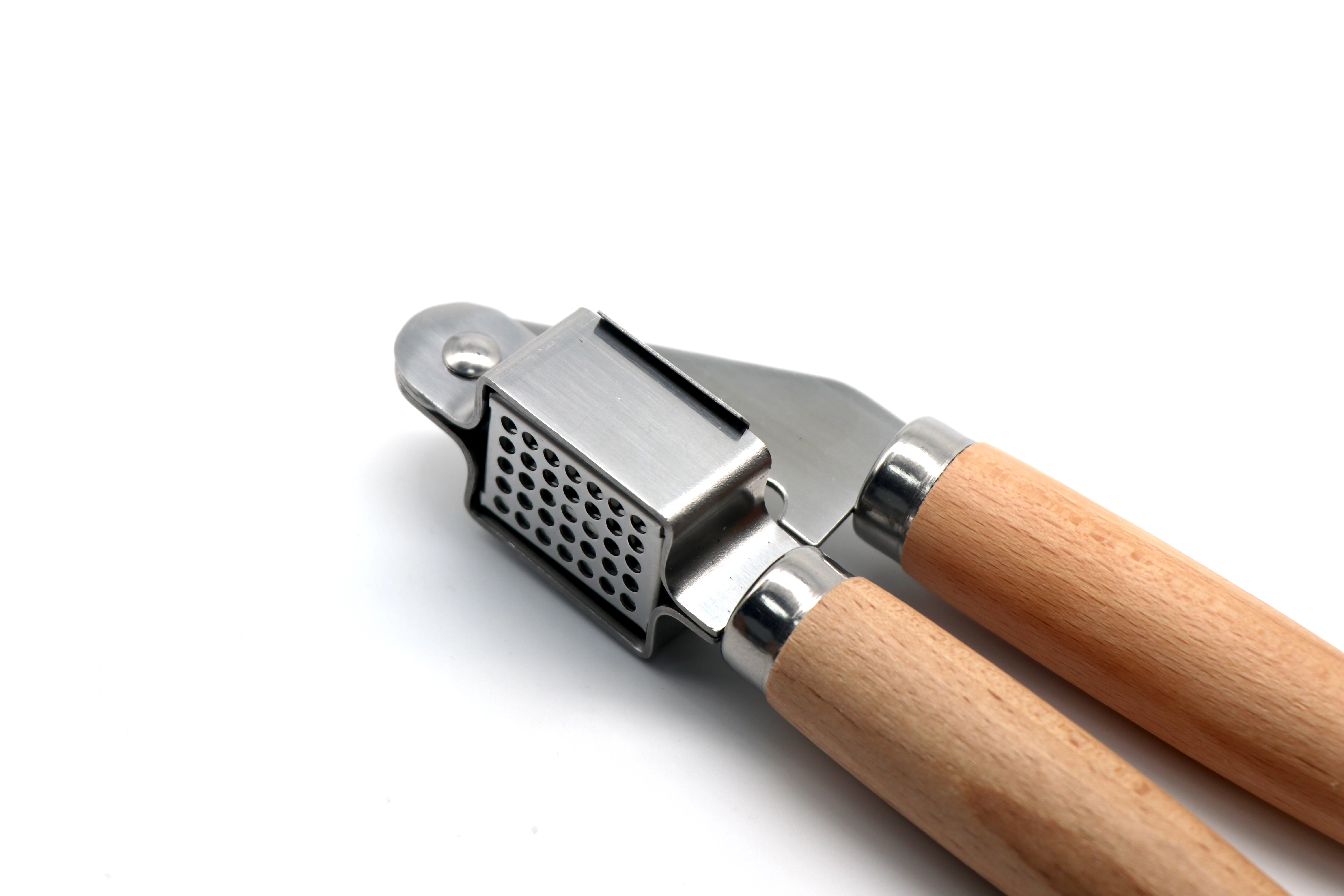 Nice quality Kitchen gadgets Nature wood handle Stainless steel Garlic press
