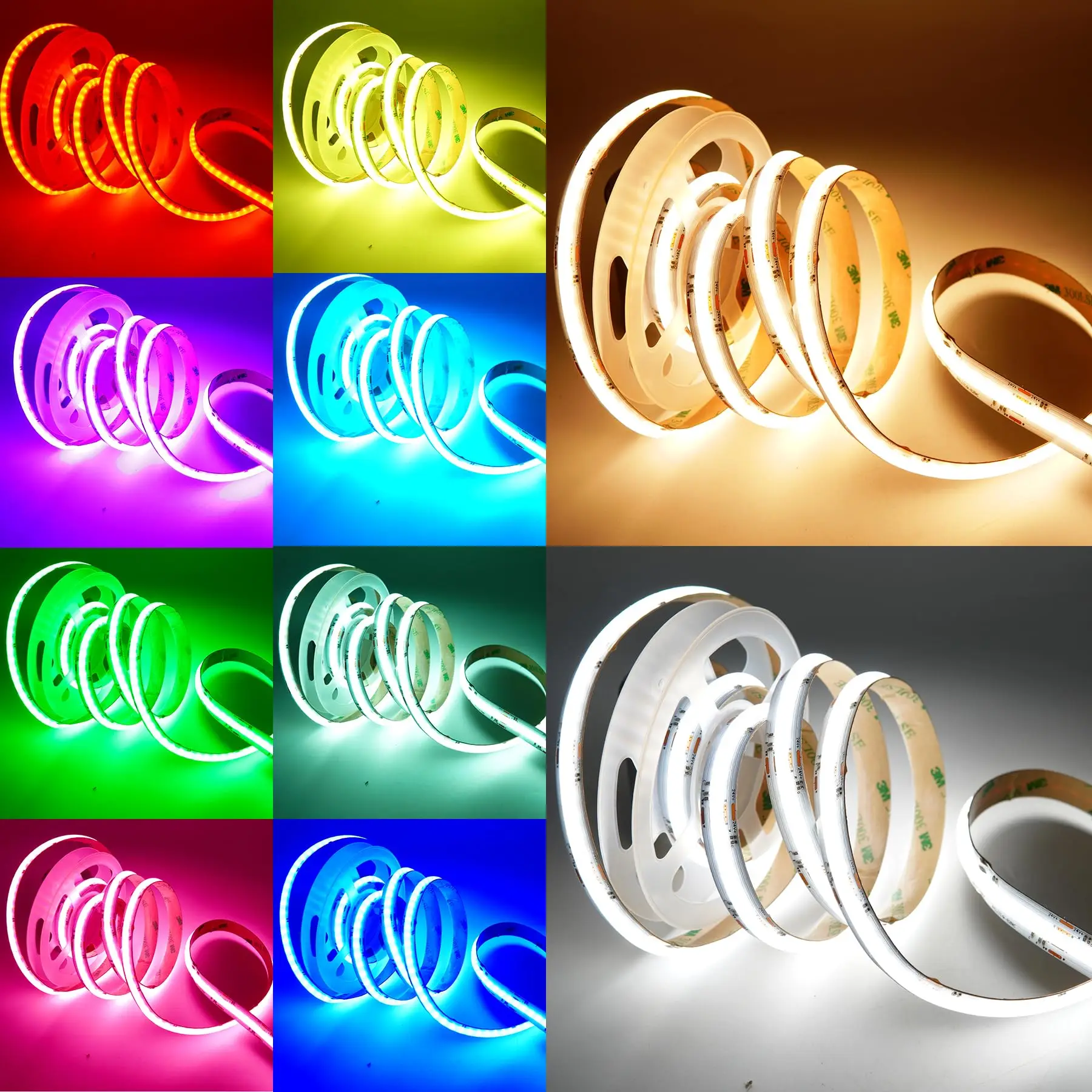 High Cri 90 High Brightness COB RGBW led strip tape 12v 24v 576 756 768 leds/m waterproof IP65 IP67 IP68 rgb cob led strip light