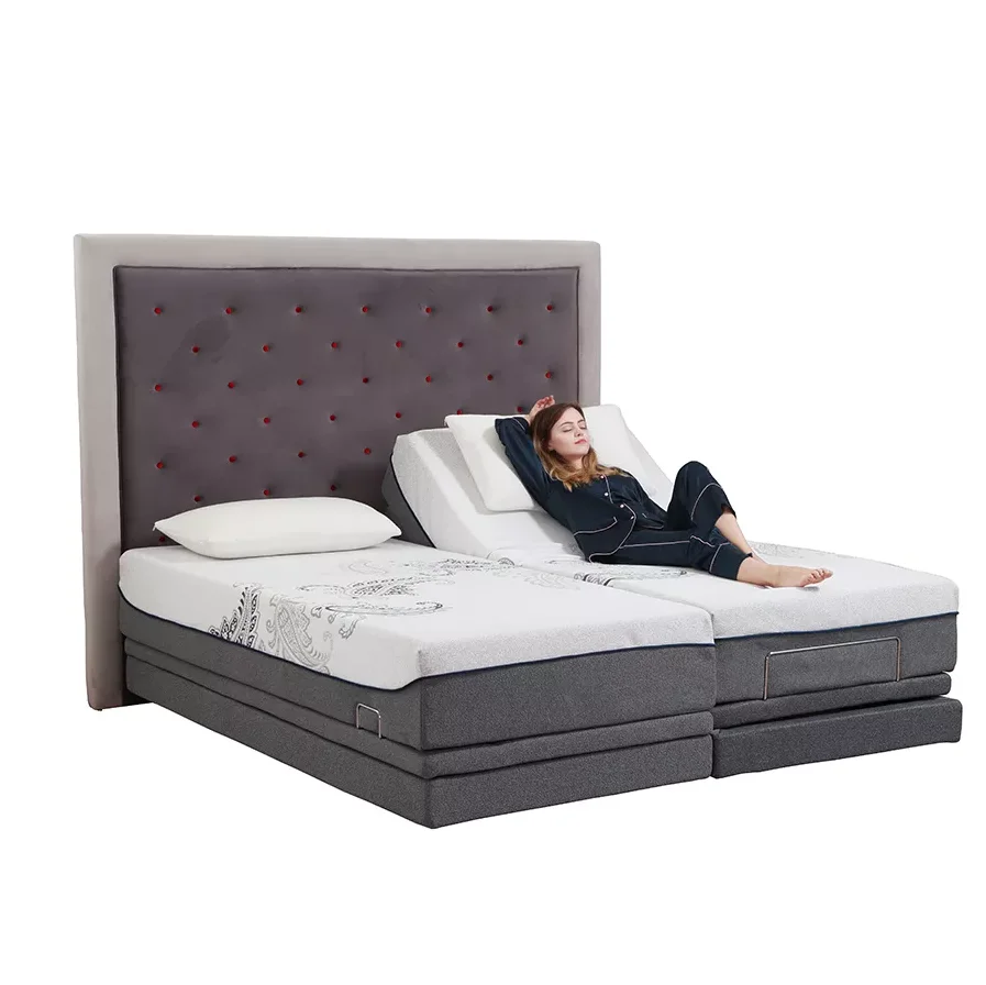 Head and Foot Recline Split King Electric Adjustable Bed Base with Customized Headboard
