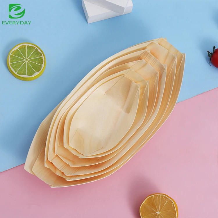 Factory Supply Disposable Wooden Boat/cone/cup Wood Food Container For Sushi Snacks