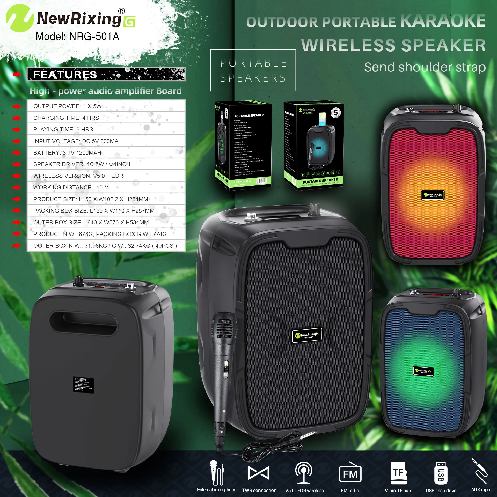 Surround Stereo Sound Wireless Dual Channel Portable Bt Speaker Waterproof With Long Battery Life