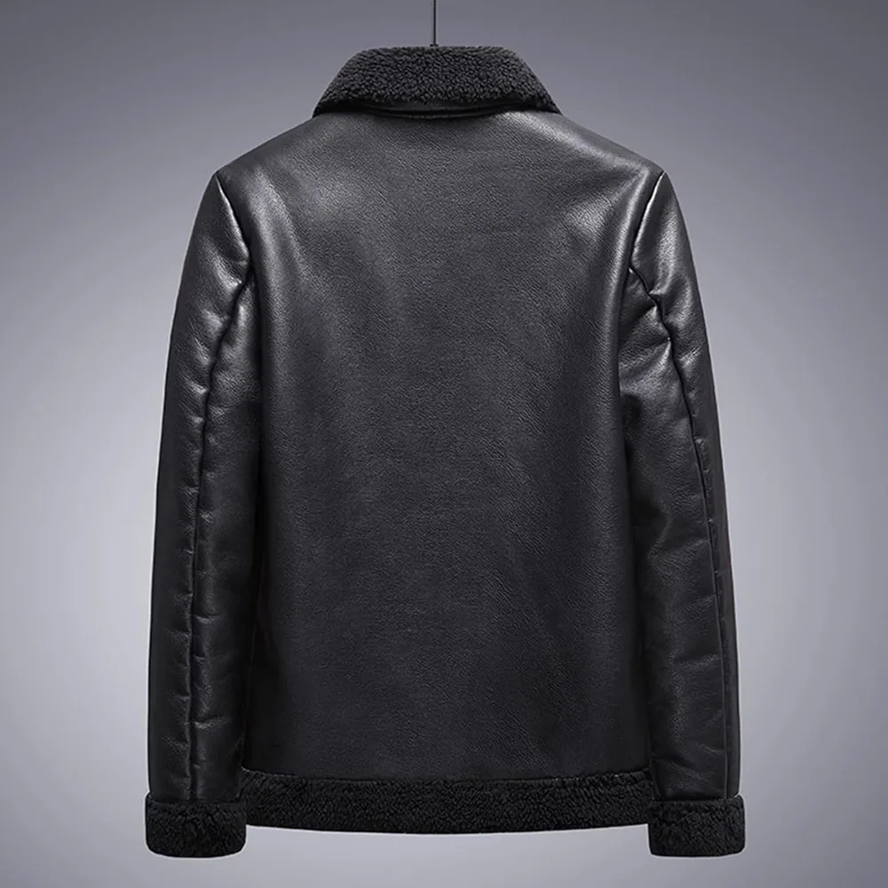 Q10R1174-Men искусственная зимняя теплая куртка плюс размер флисовая кожаная куртка для мужчин