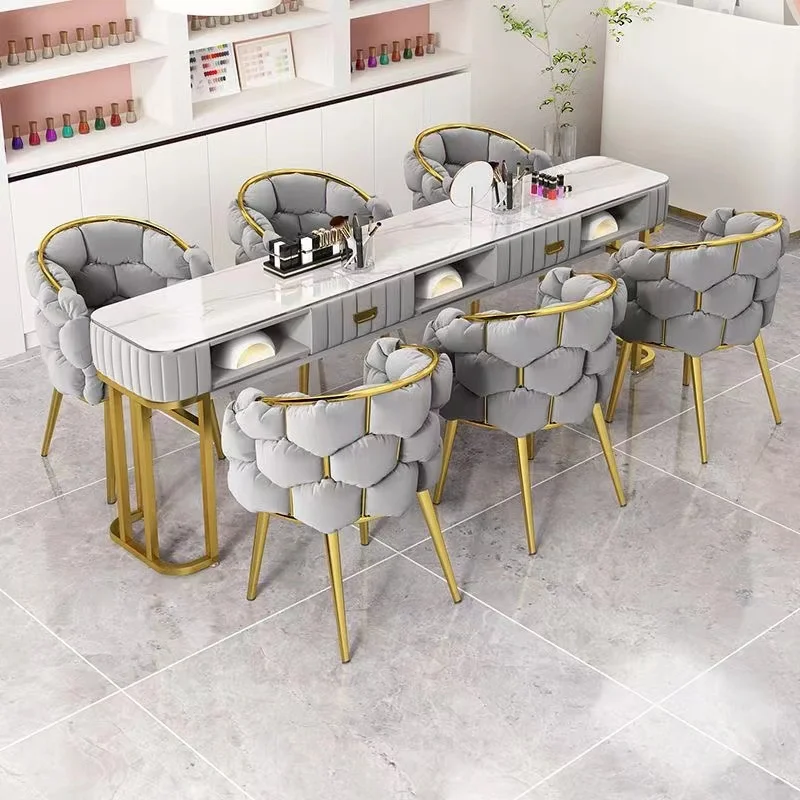 KELLY new arrival modern luxury white gold gray series beauty salon furniture nail manicure table glass top