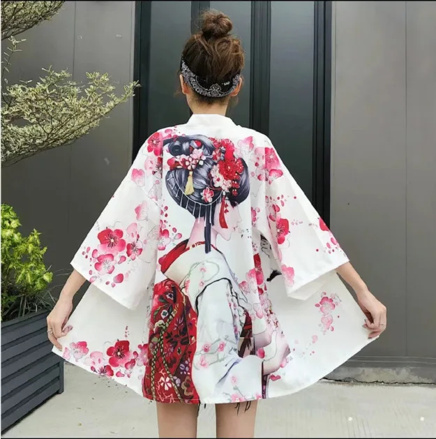 Japanese Ghost Spirit Kawaii Comic Con Sale Wholesale Cosplay Color Printing Haori Shirts Cloak Anime Kimono Casual Oversized
